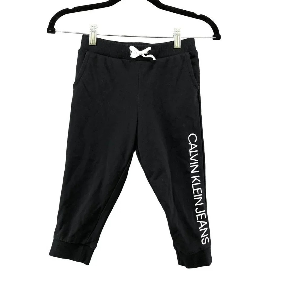 Calvin Klein Kids XS 5/6 Black Jogger Sweatpants Fleece Logo Lounge‎ Athleisure